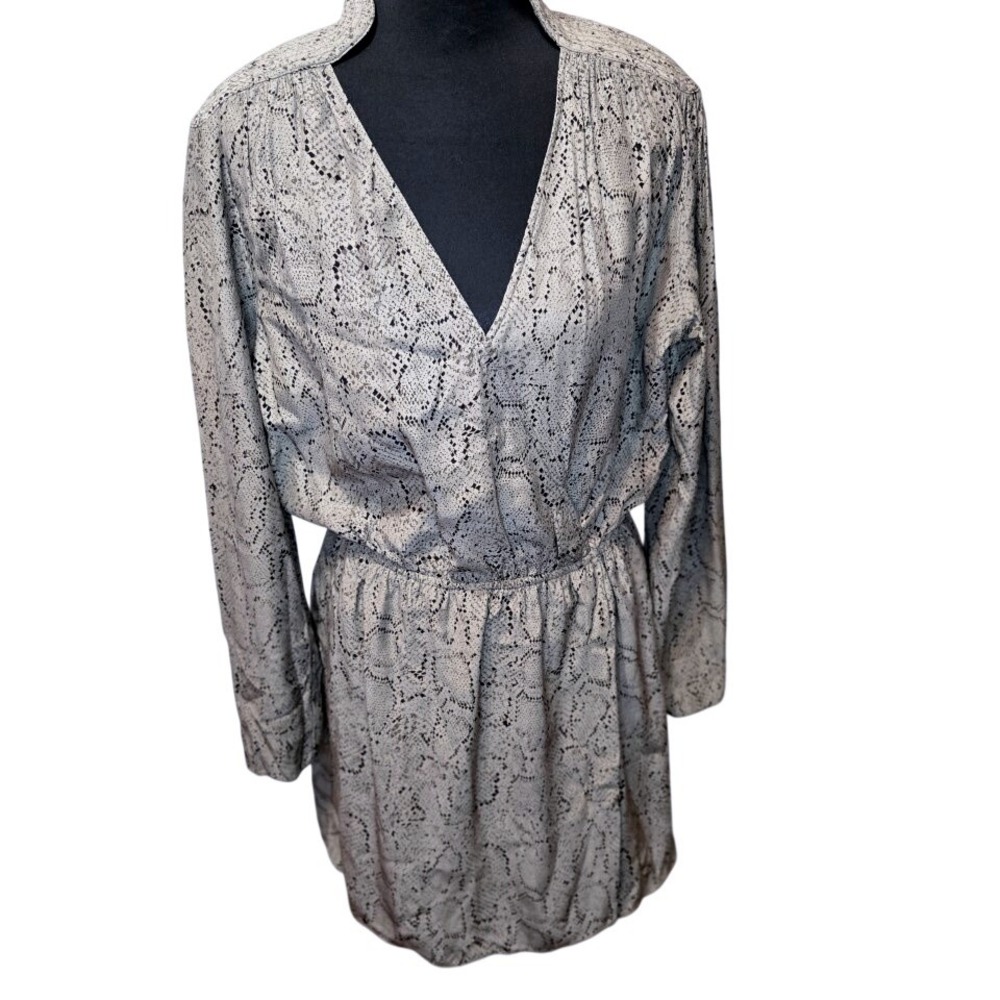 Parker Snakeskin Print V Neck‎  Mini Dress Tunic 100% Silk w Pockets Large